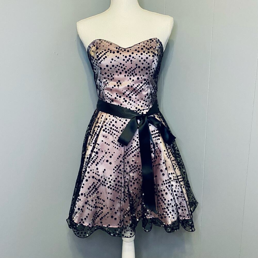 Masquerade Pink & Black Polka Dot Formal Dress